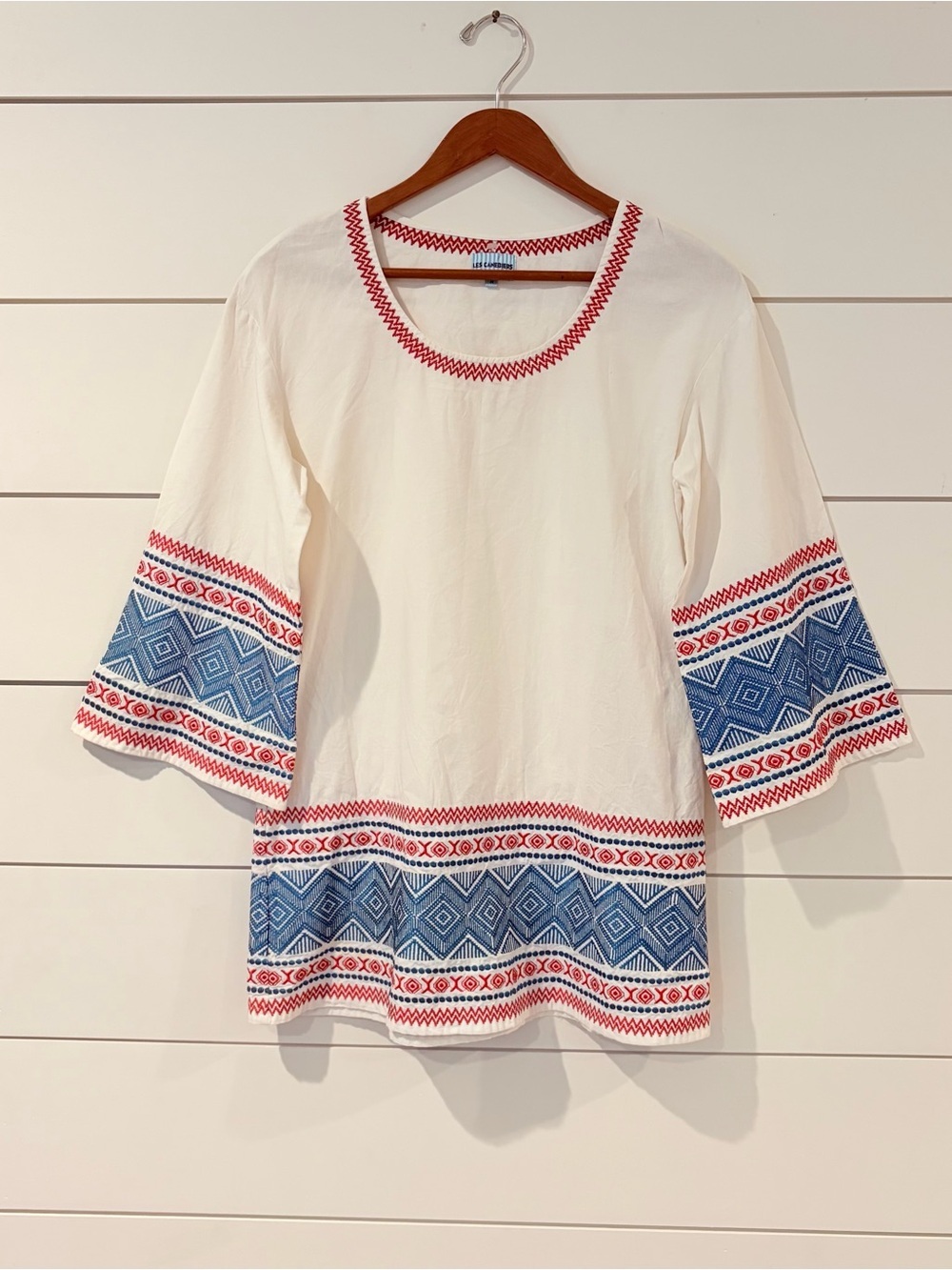 Les Canebiers Boho Aztec Tribal Tunic Top Festival Coastal Core M Hippie Top